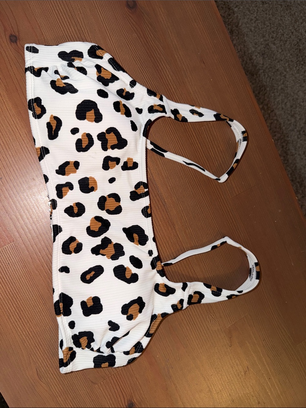Xhilaration White and Brown Leopard Swim Top